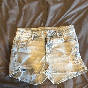 Light Blue Distressed Denim Shorts